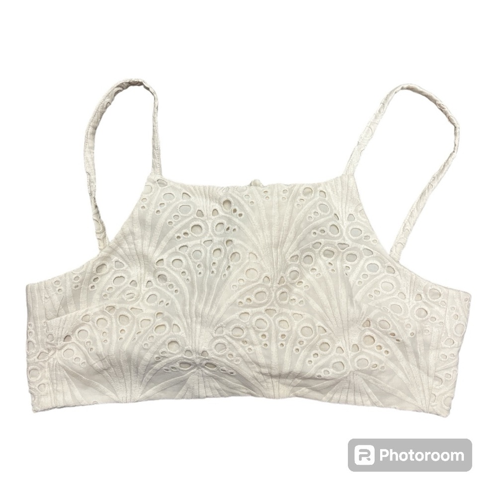 Eyelet Tie Back Crop Top M/L - Cream Unbranded